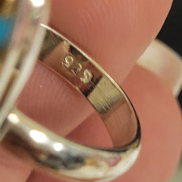 GENUINE Spiny Oyster & Arizona Turquoise 925 Silver Ring Jewelry s.7 - Picture 2 of 11